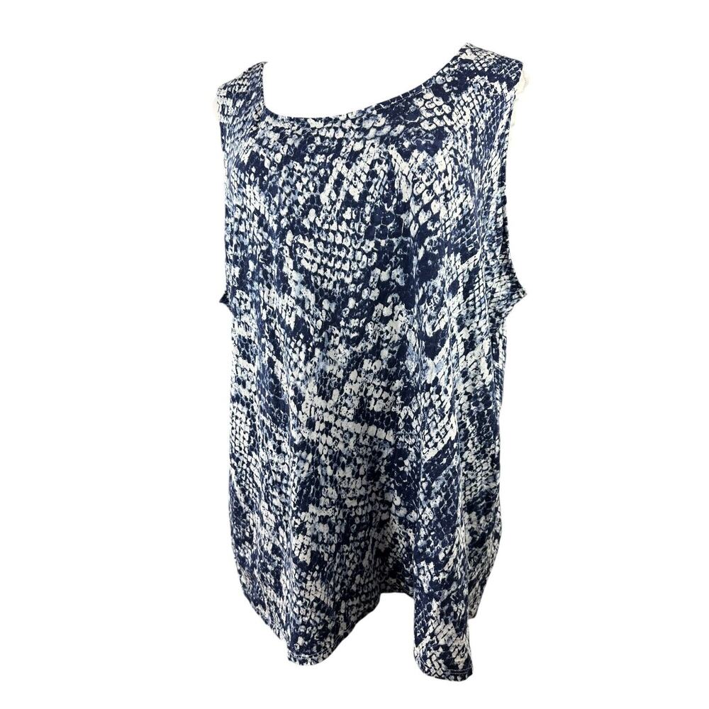 Belle Kim Gravel Printed Slub Knit Shrug and Tank Set Indigo Snake Plus Size 4X - Picture 14 of 16